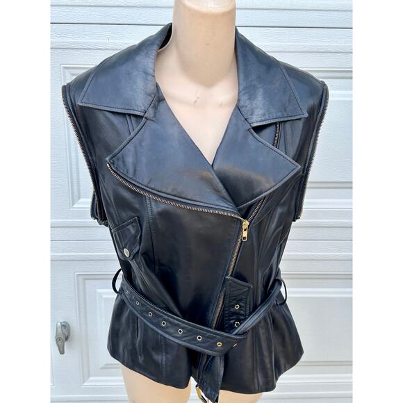 VINTAGE VAKKO LEATHER CONVERTIBLE MOTO BIKER JACKET TO VEST-ZIP OFF SLEEVES M - Picture 2 of 16